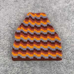 Smiley Hats Beanie 100% Wool Checkerboard Pattern Brown Orange Blue